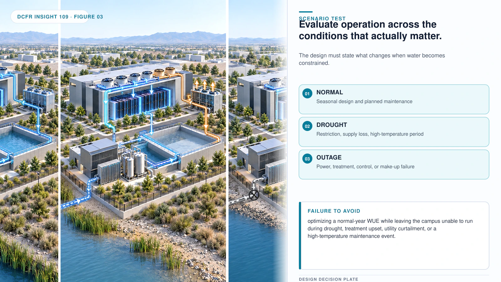 Technical architectural visual supporting Water-Resilient Data Center Design: Moving Beyond Annual WUE.